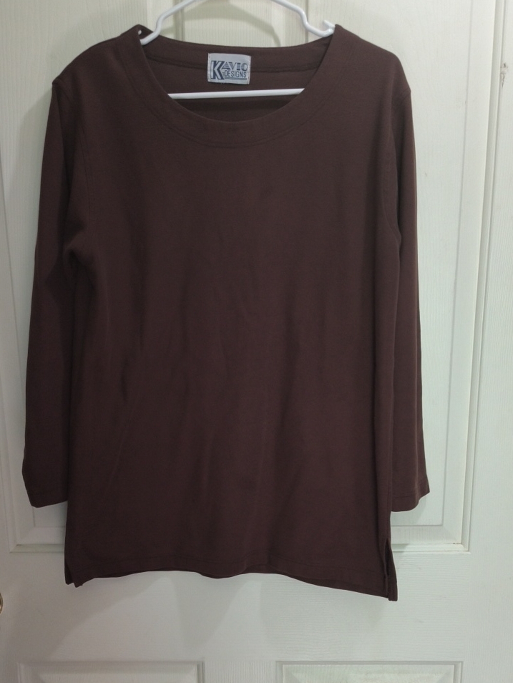 Kavio Long Sleeve Crewneck Top - Brown